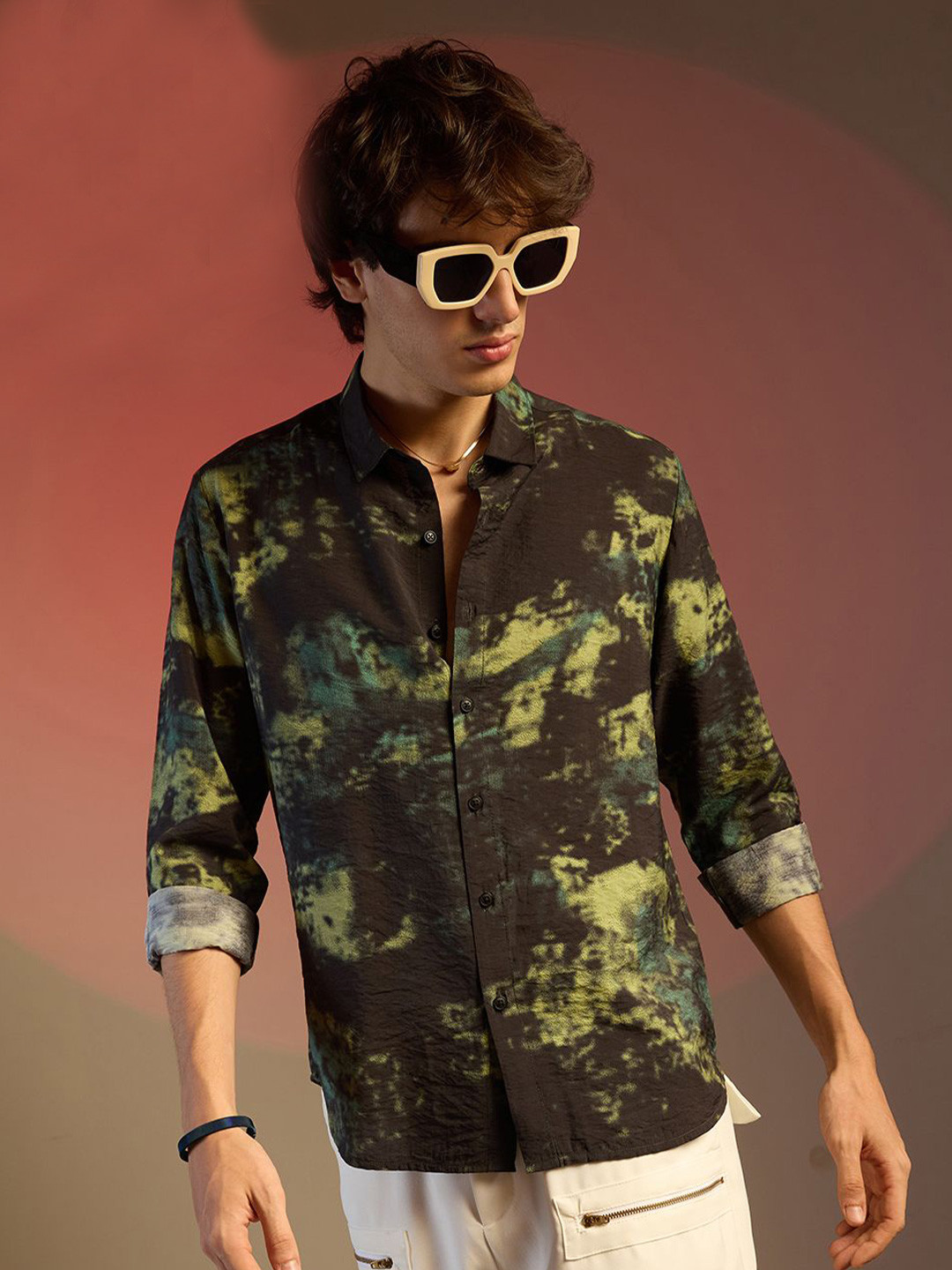 CAHOOT Men Comfort Spread Collar Abstract Printed Cotton Casual Shirt