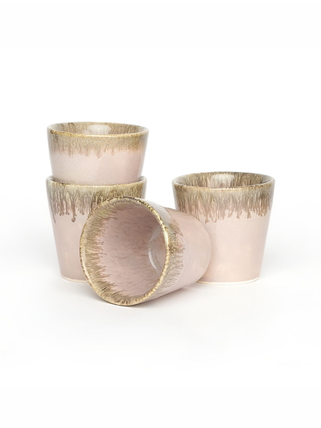 AMALAFIEE CERAMICS Pink Abstract Ceramic Microwave Safe 4 Piece Cups-300ml