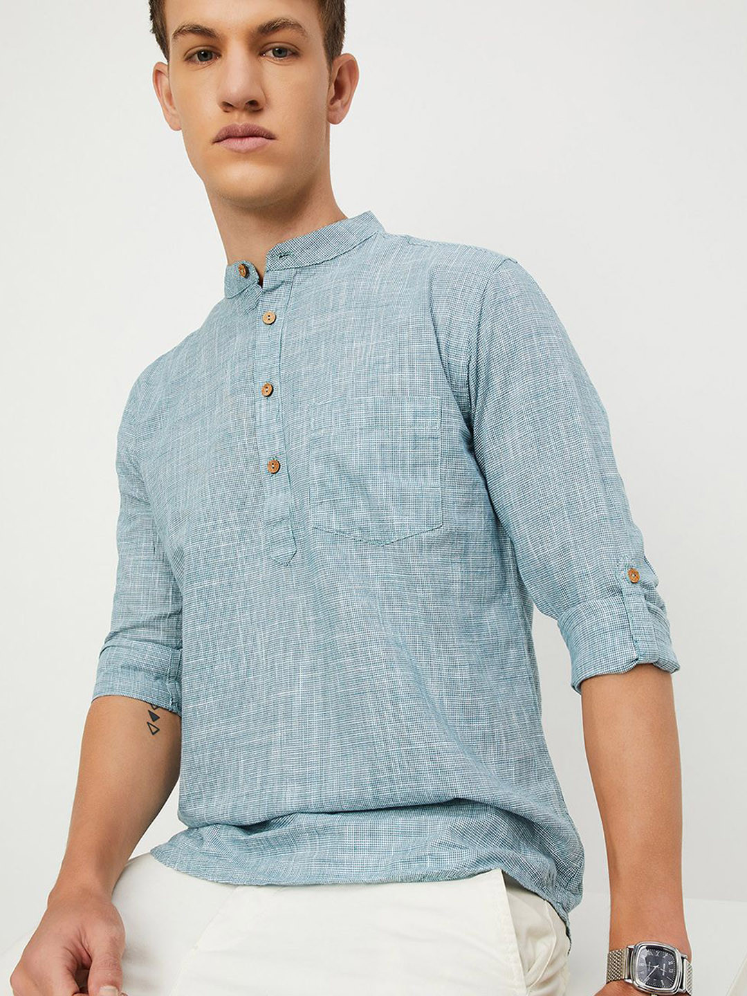 max Mandarin Collar Pure Cotton Short Kurta