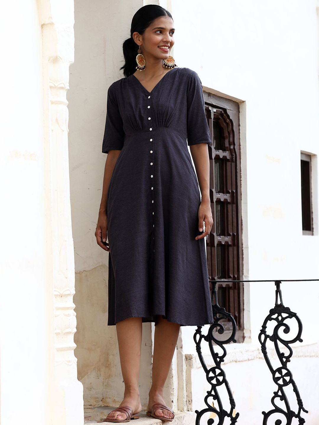 OKHAI New Noir A-Line Pure Cotton Ethnic Dress