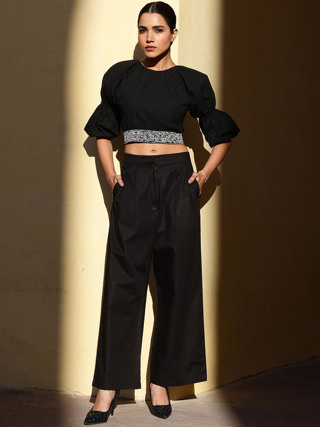 CUSTARD Pure Cotton Crop Top With Trousers