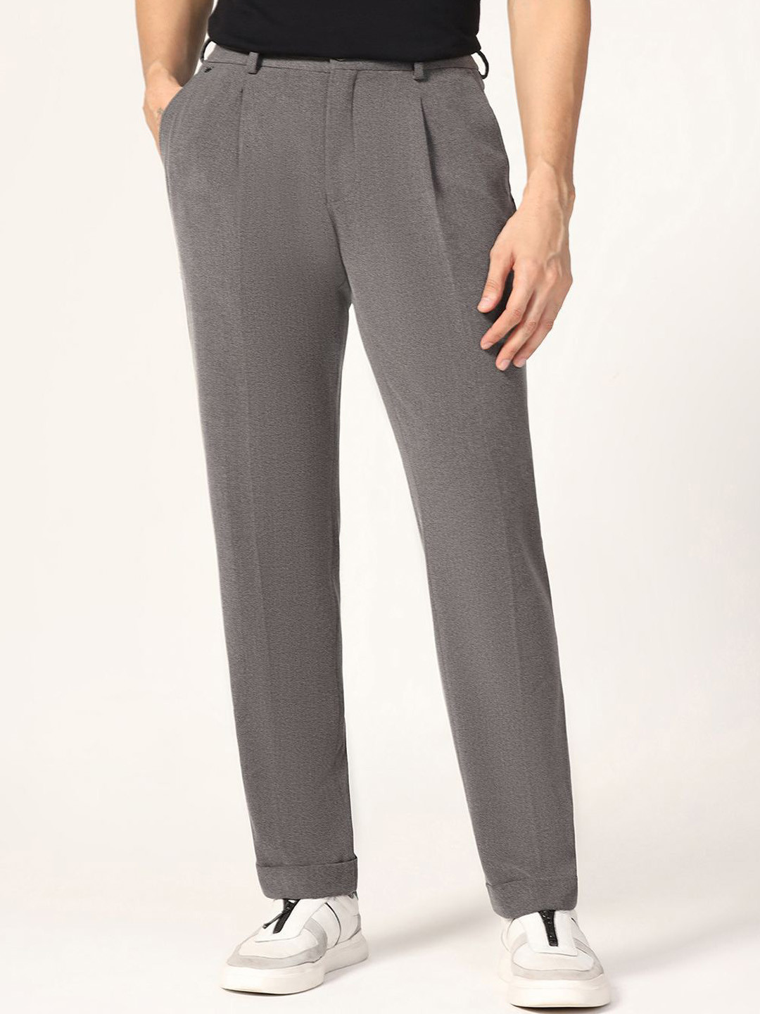 Blackberrys Men Striped Relaxed Straight Leg Pleated Trousers