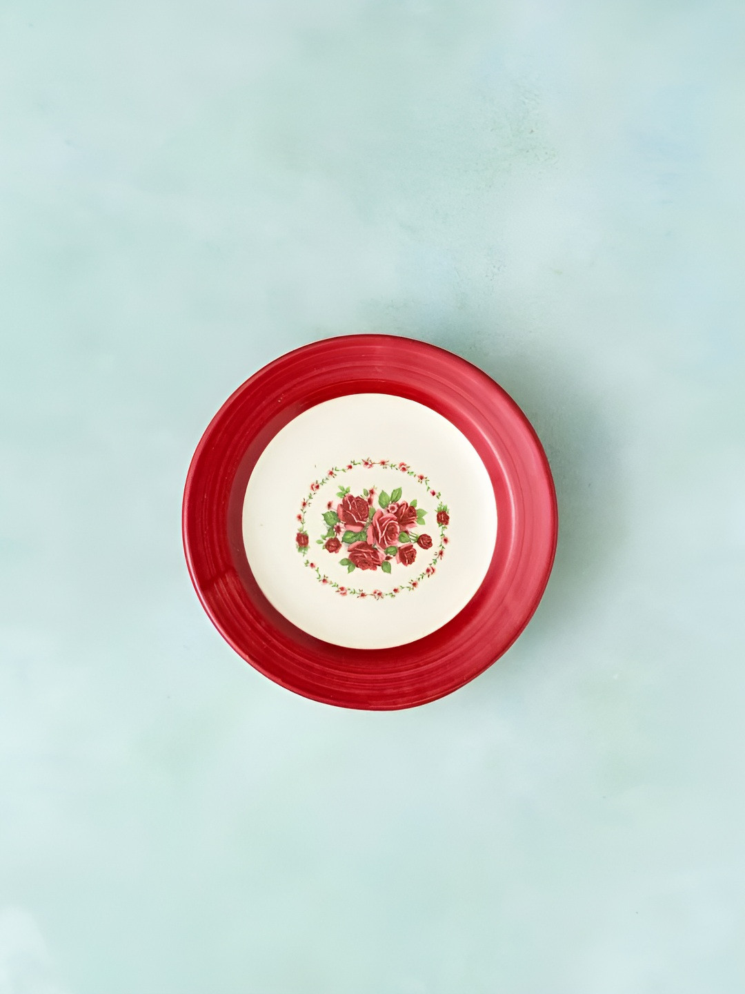 AMALAFIEE CERAMICS Pink & White Printed Matte Ceramic Microwave Safe Plate