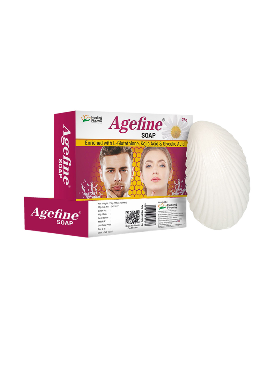 Healing Pharma Set Of 2 Agefine L Glutathione/Kojic Acid Soap 75 g Each