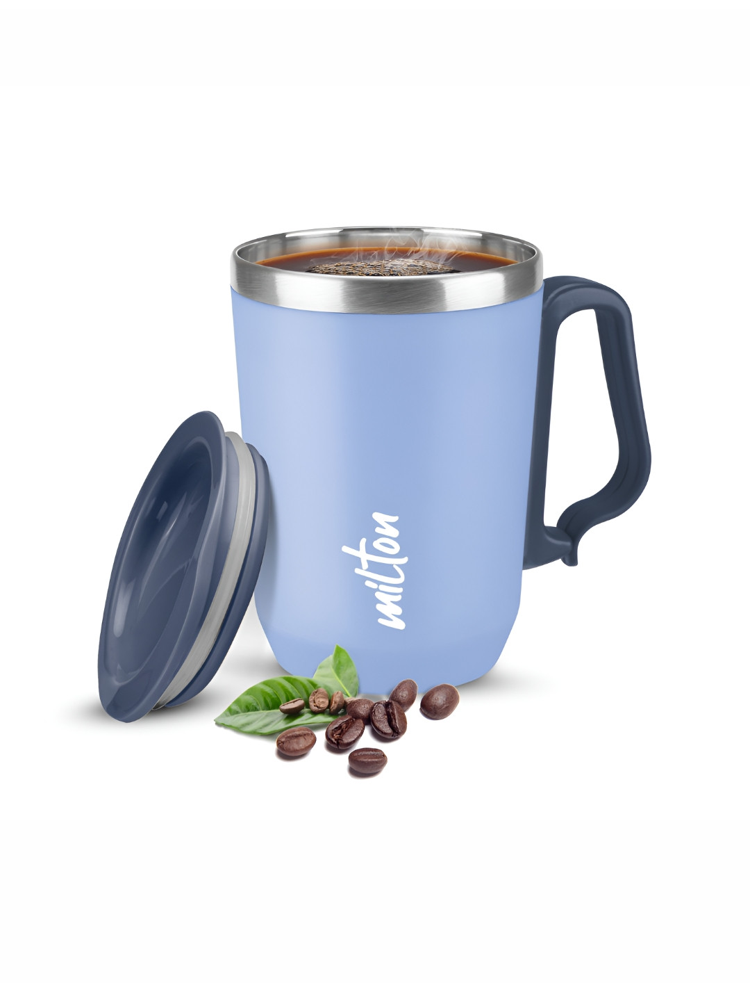Milton Cool Touch Coastal 350 Blue SS Non Insulated Mug with Handle & Lid-300 ml