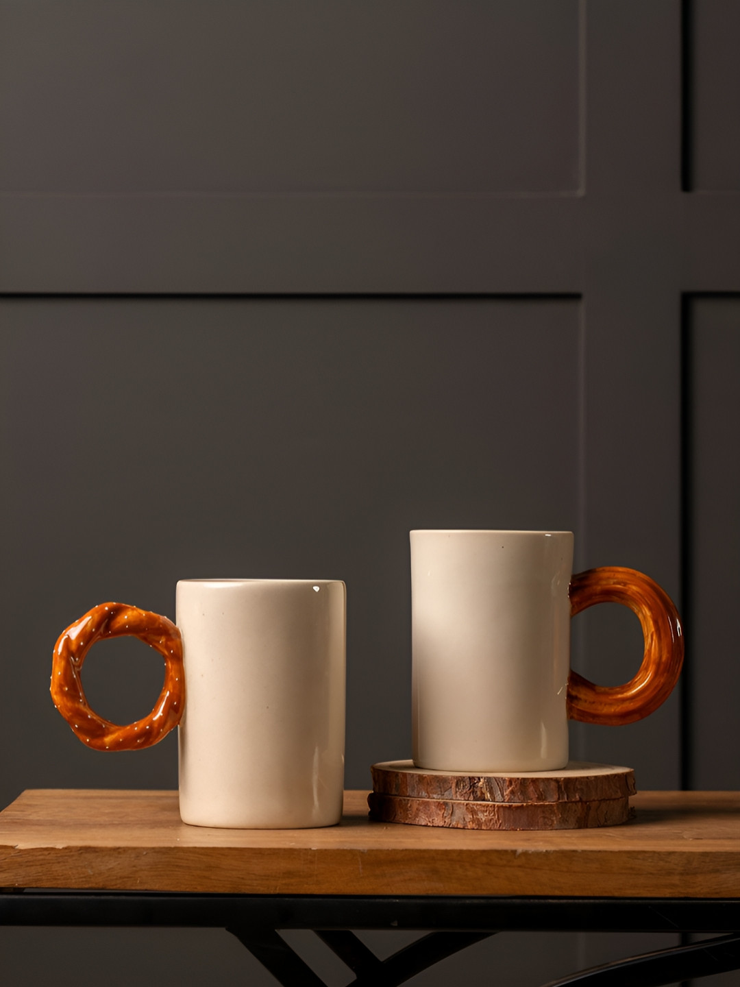 Glimpse Homes Gold Design Off White Ceramic Microwave Safe 2 Piece Mugs-250ml