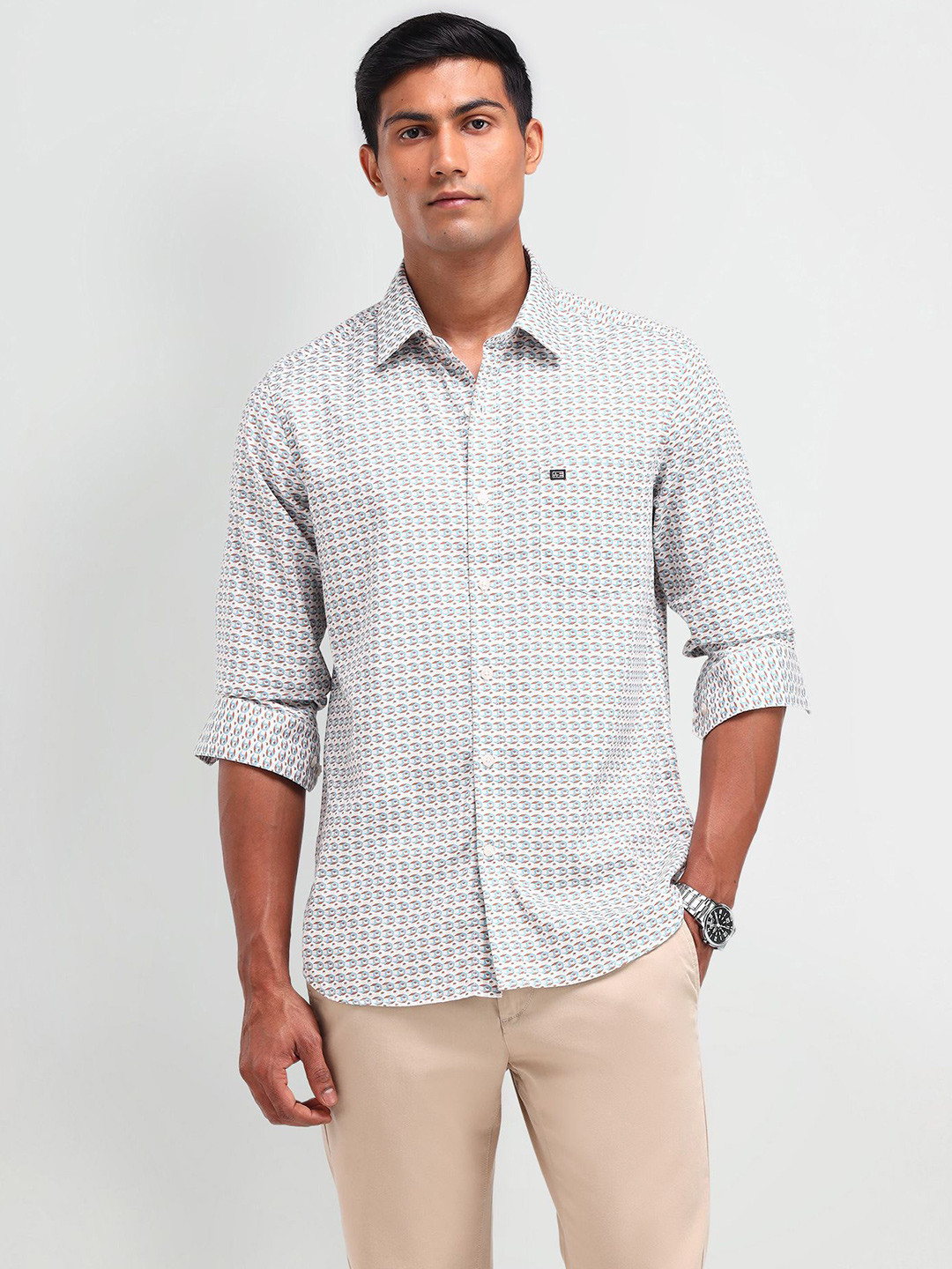 Arrow Sport Men Modern Spread Collar Abstract Printed Cotton Slim Fit Casual Shirt