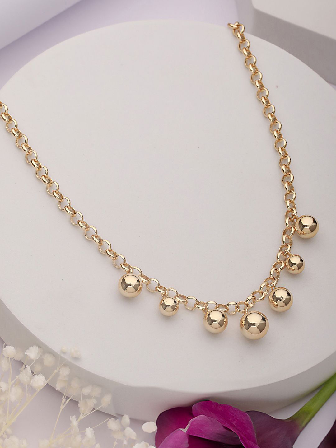 SARAF TRENDZ Anti-tarnish Gold-Plated Chunky Ball Pendant Link Chain Necklace
