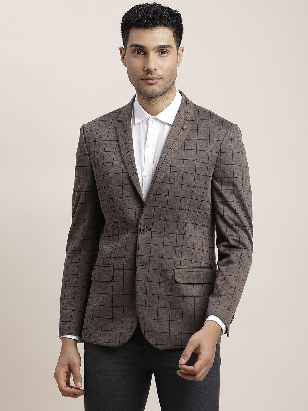 Turtle Checked Single-Breasted Casual Blazer