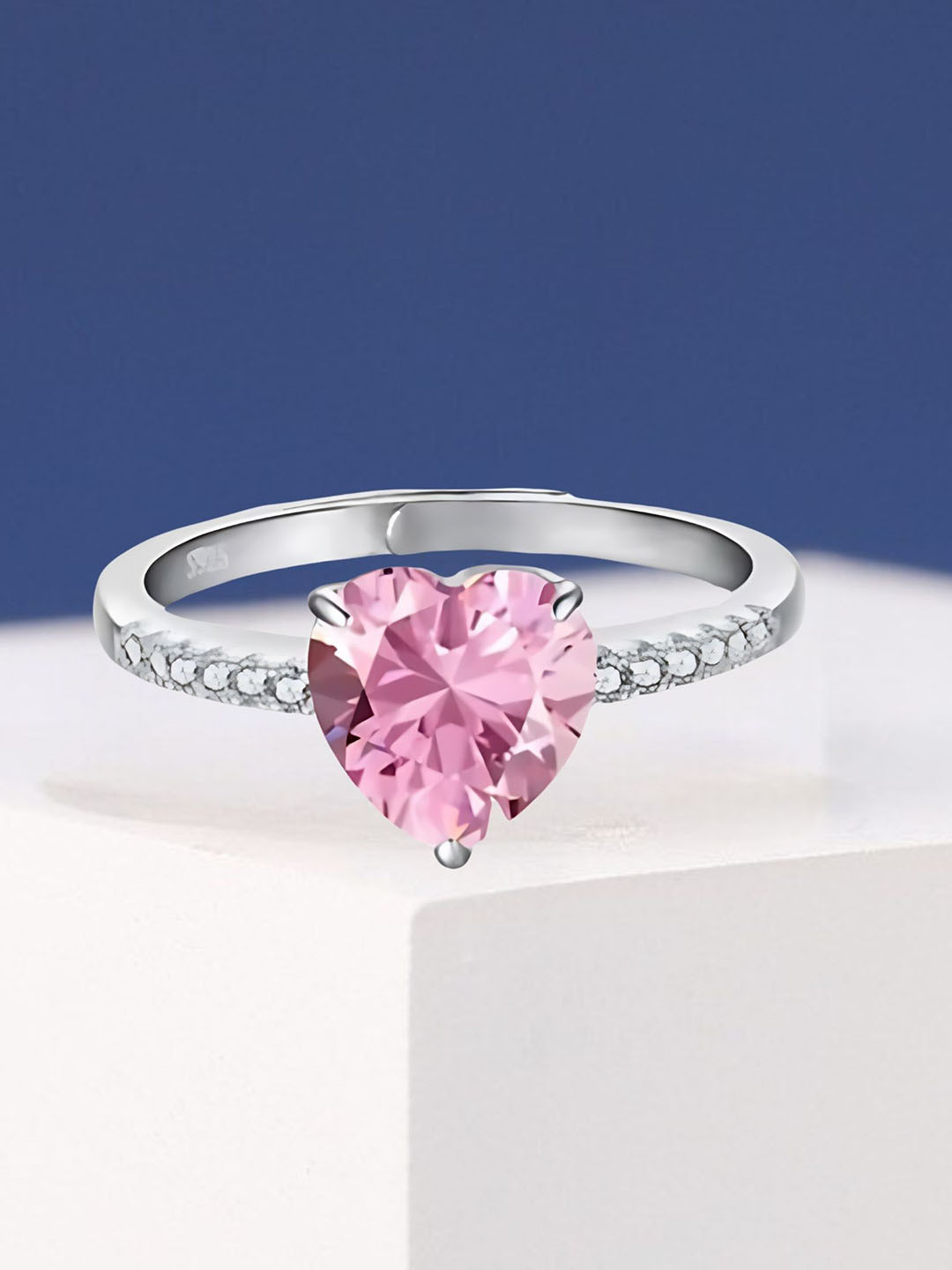 BRD Jewelry Rhodium Plated CZ Stones Studded Adjustable Finger Ring