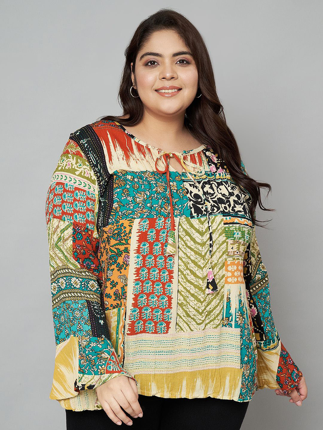 VELDRESS Women Ethnic Motifs Printed Tie-Ups Top