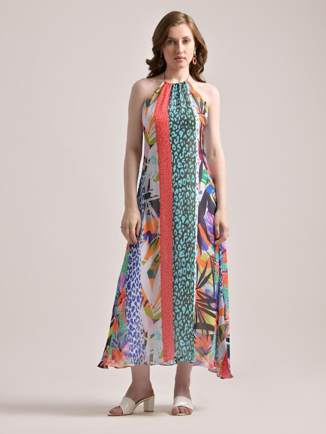 The Samoa Women Abstract Printed Halter Neck Maxi Dress