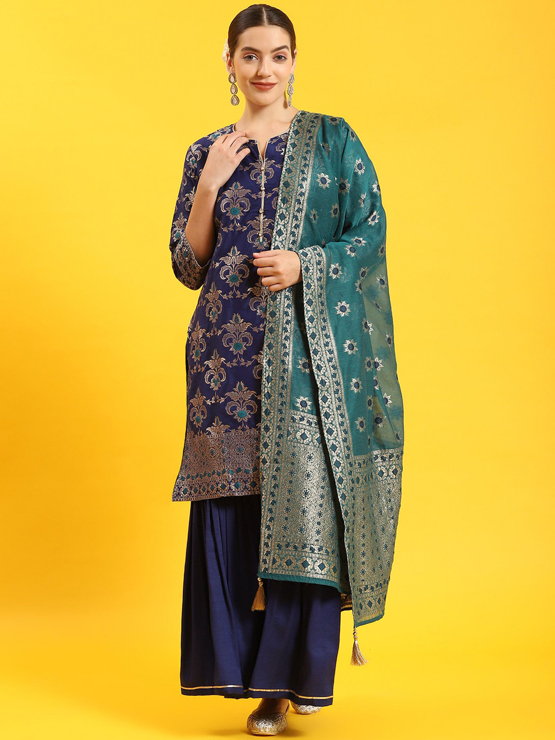Shree Chanderi Silk Straight Kurti with Sharara & With Dupatta