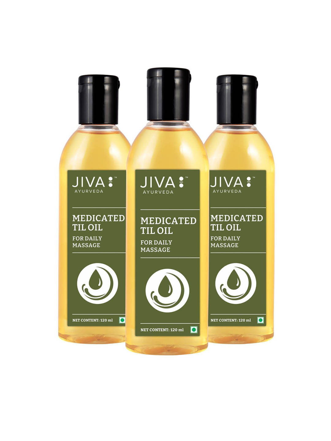 Jiva Set Of 3 Ayurveda Medicated Til Oil for Daily Massage - 120ml Each