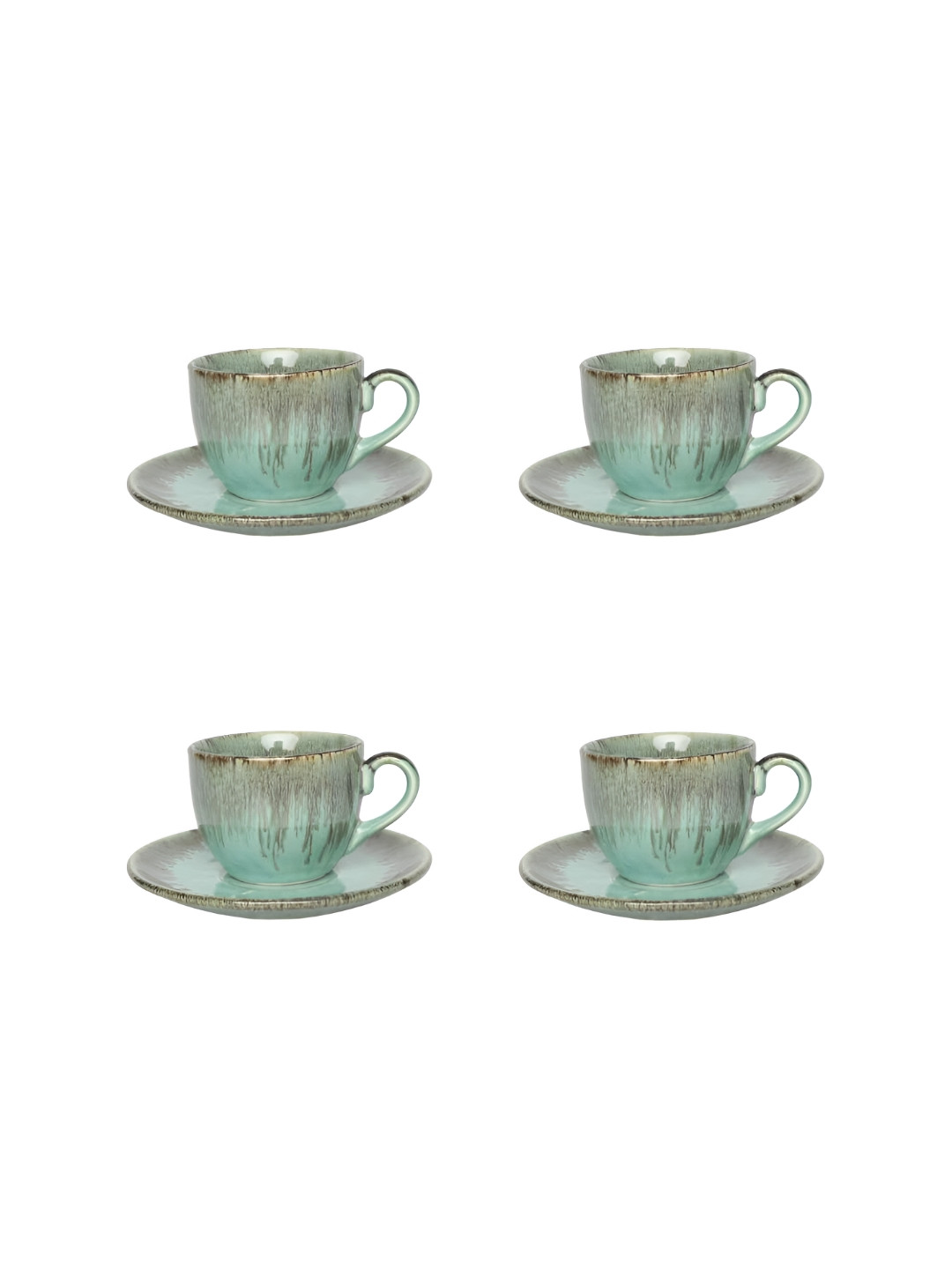 AMALAFIEE CERAMICS Green 8-Pcs Ceramic Cup & Saucer  240 ml
