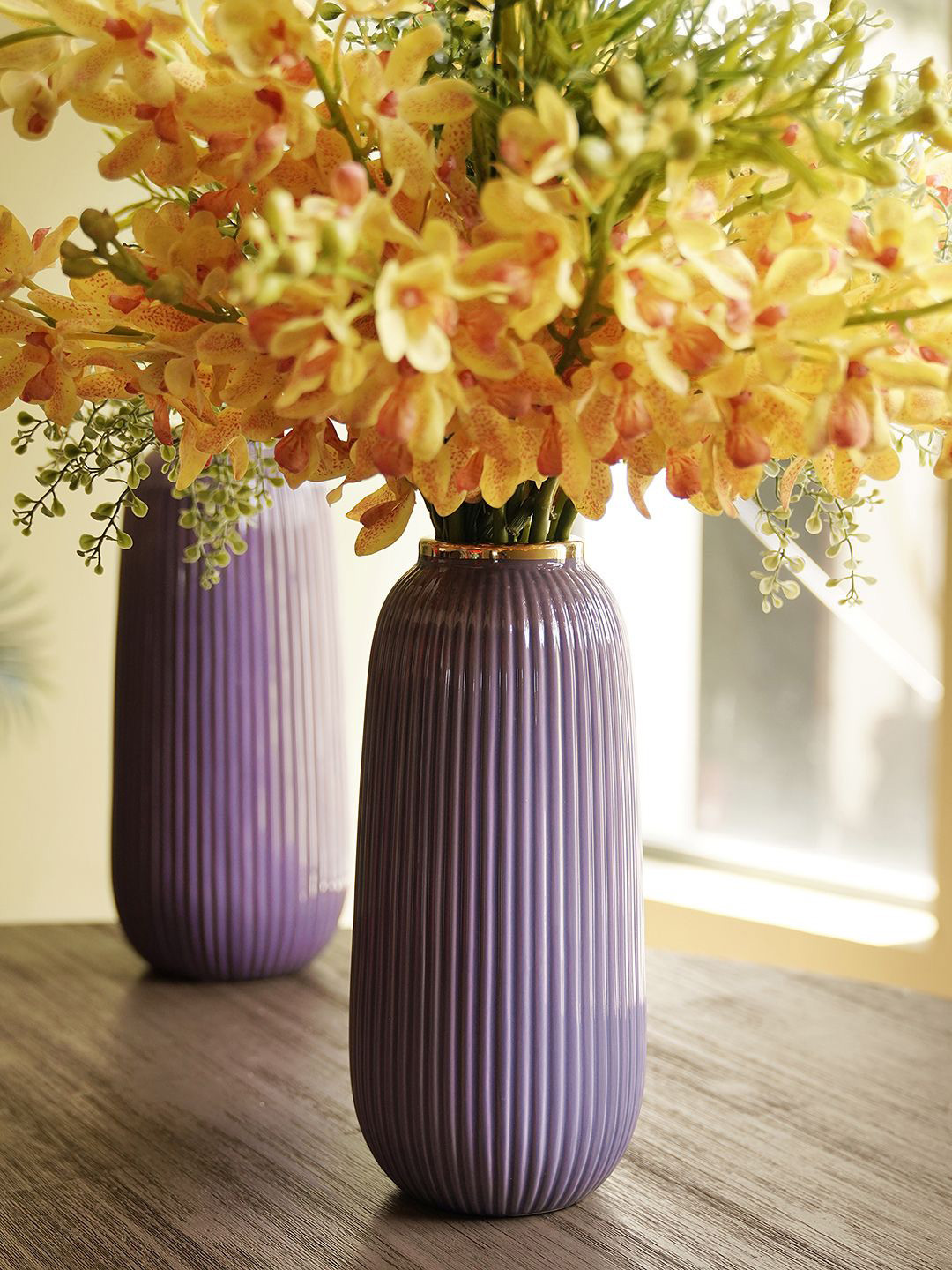 Pure Home and Living Purple Ribbed Ceramic Vase - Small