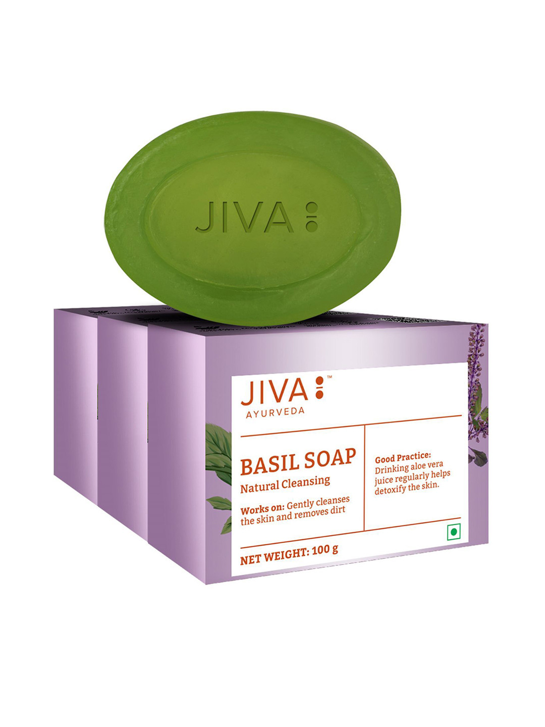 Jiva Set Of 3 Ayurveda Natural Cleansing Basil Soaps - 100 g Each
