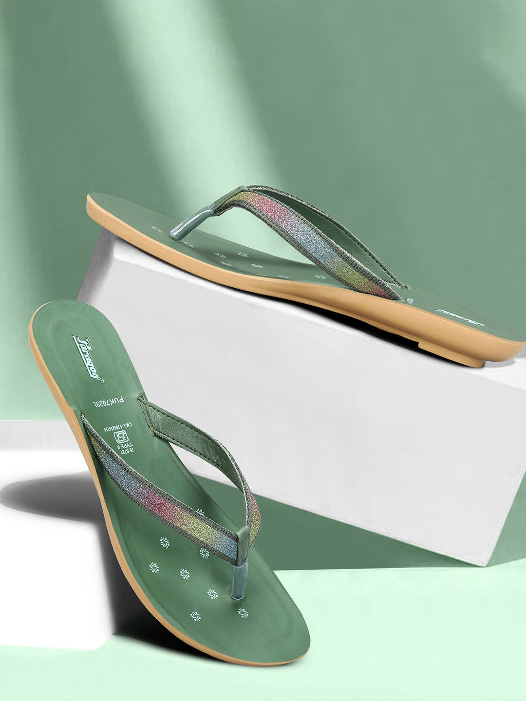 Paragon Women Printed  Slip On Flat Green Sandals