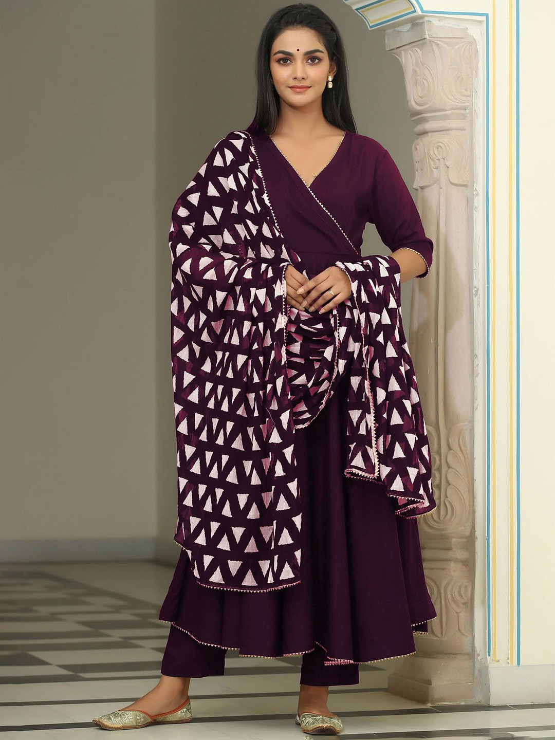 Anni Designer Angrakha Anarkali Kurta with Trouser & Dupatta