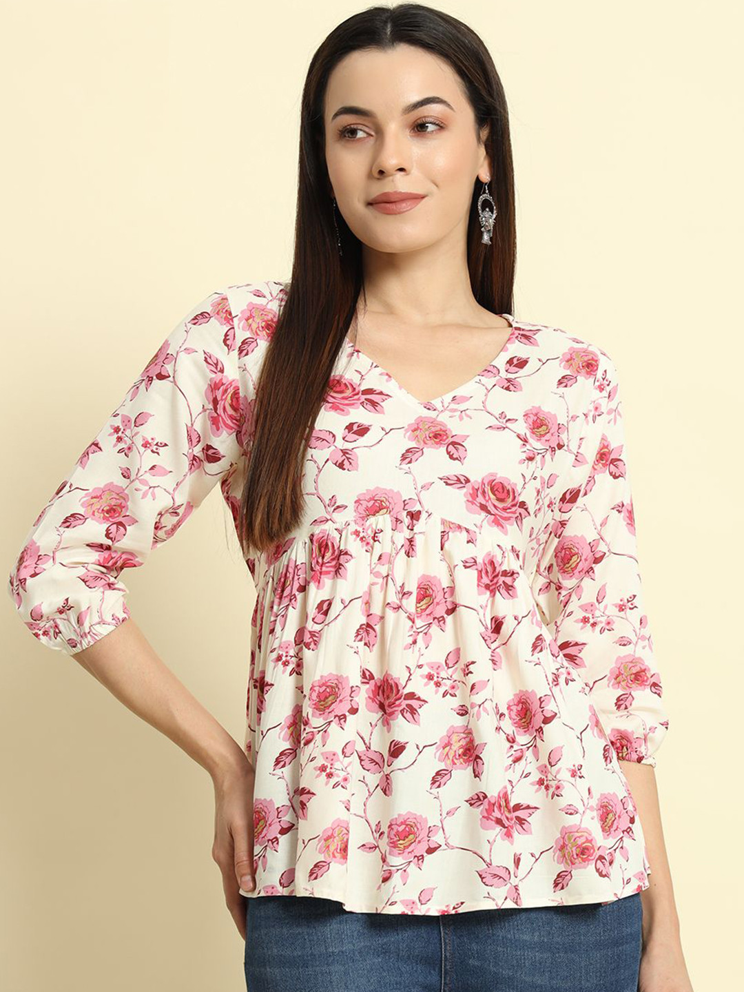 Sa Rasa Floral Printed Peplum Top