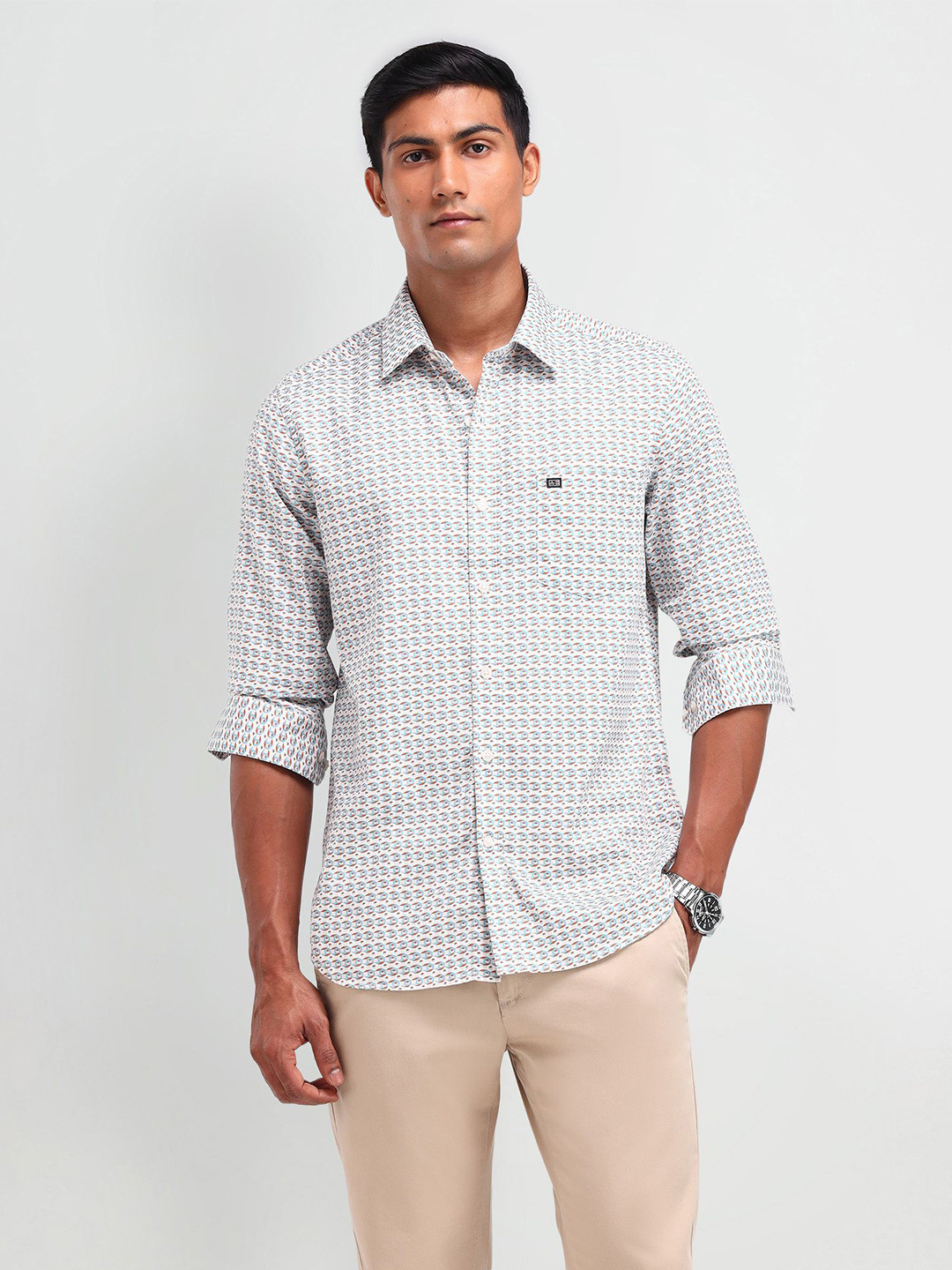 Arrow Sport Men Modern Spread Collar Abstract Printed Cotton Slim Fit Casual Shirt