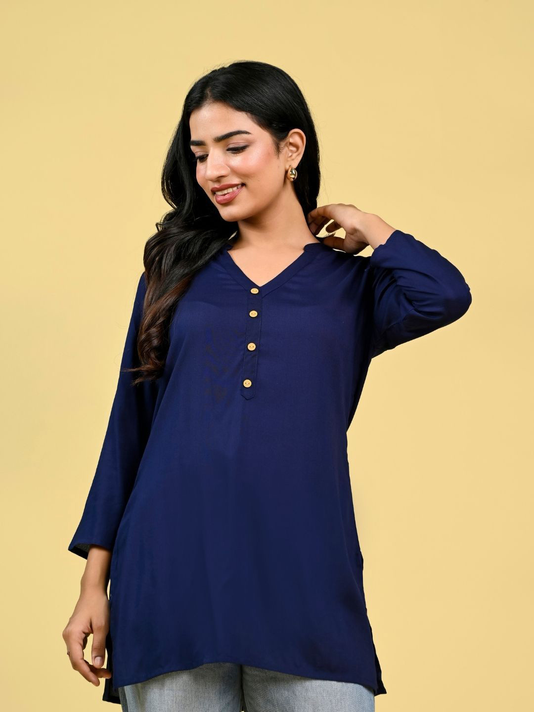 GORDHAN Women Mandarin Neck Short Tunic