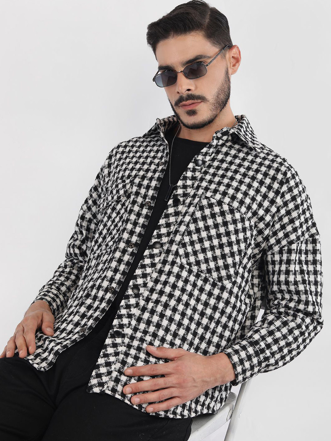 CHKOKKO Men Check Casual Long Sleeves Shirt