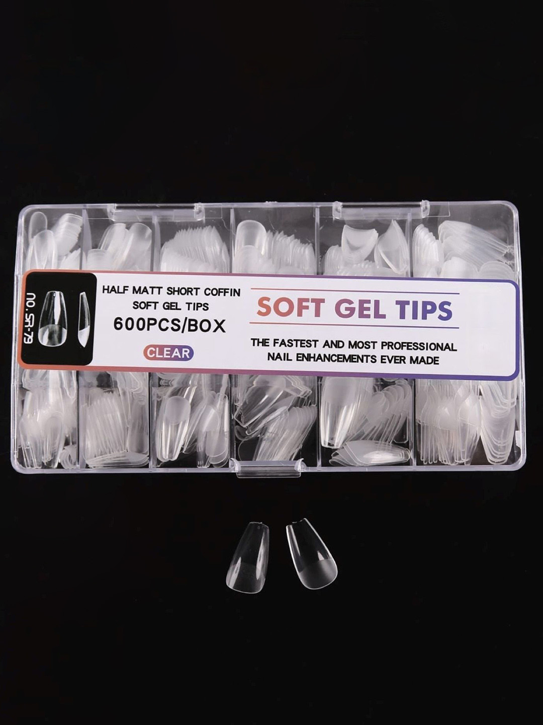 RANORE Set Of 600 Half Matte Short Coffin Press On Artificial Nails - Transparent