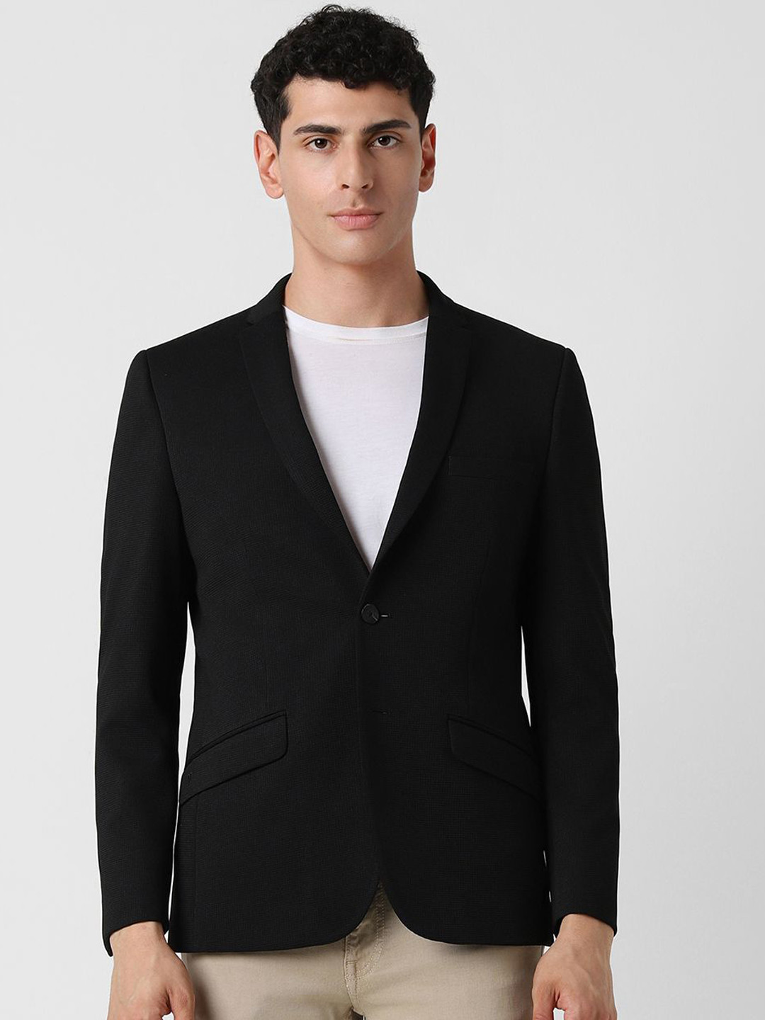 Van Heusen Self Design Slim Fit Single-Breasted Formal Blazer