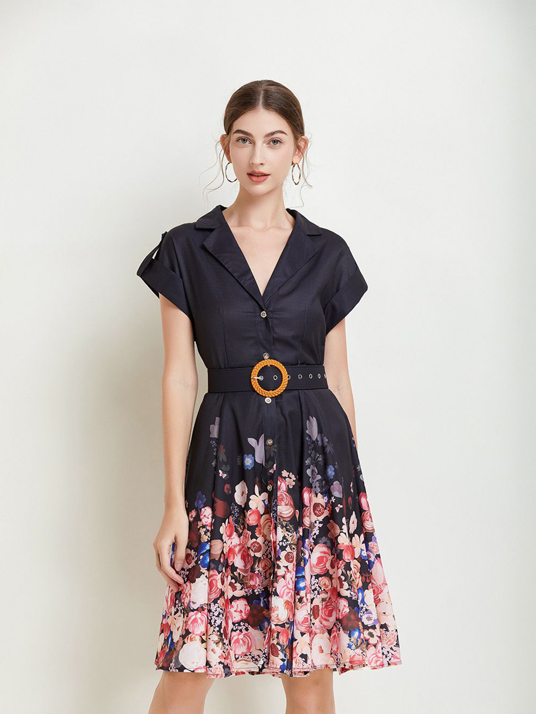 JC Collection Floral Printed Fit & Flare Dress Comes with a belt