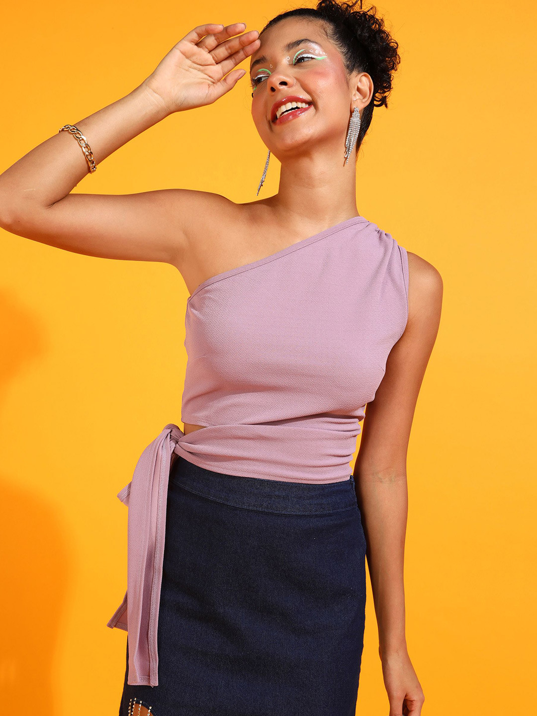 ZYNG Women Solid One Shoulder Top