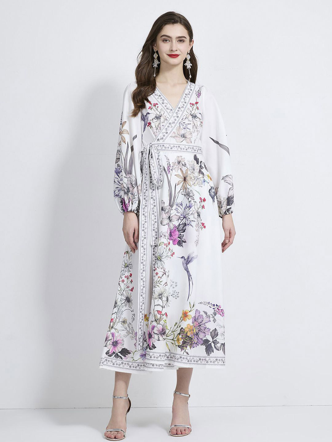 JC Collection Floral Printede Wrap Midi Dress