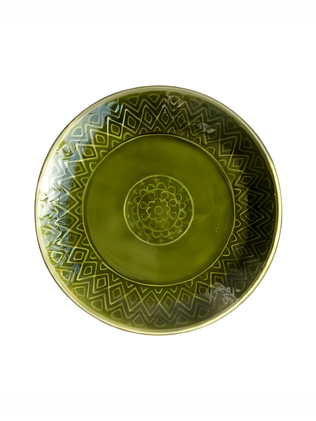 AMALAFIEE CERAMICS Green & White Textured Matte Ceramic Microwave Safe Plate
