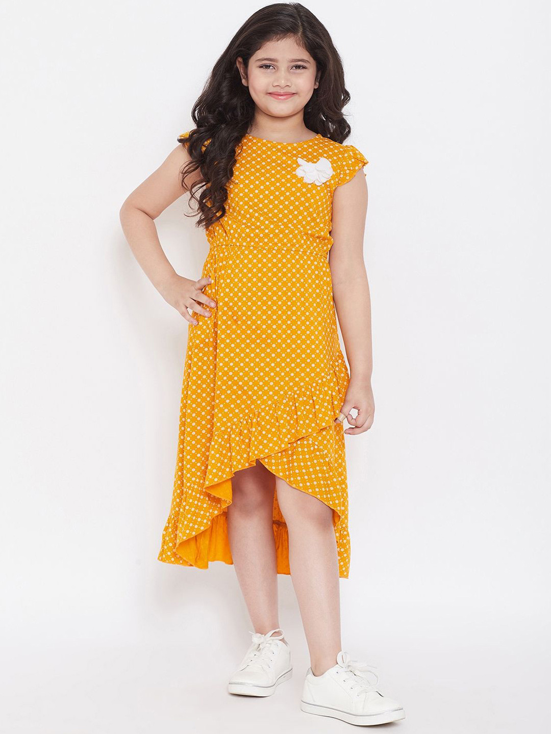 StyloBug Girls Floral Printed Flutter Sleeve A-Line Midi Dress