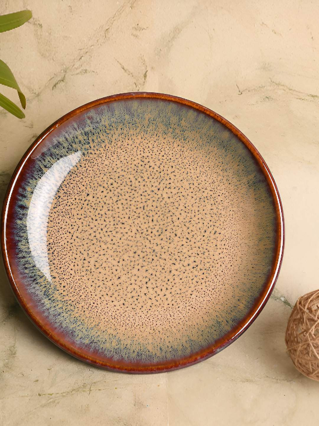 AMALAFIEE CERAMICS Beige & Brown Printed Matte Ceramic Microwave Safe Plate