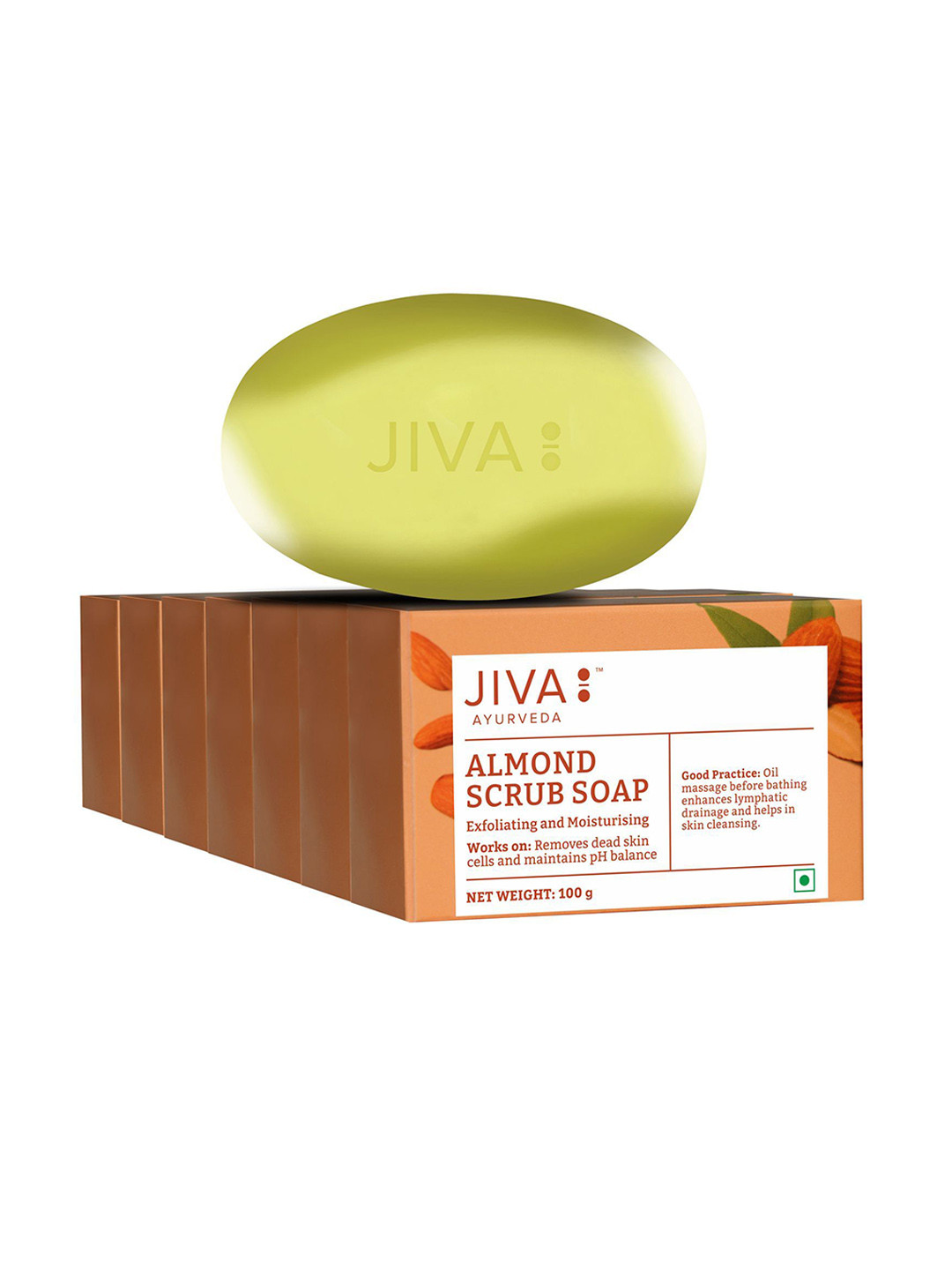 Jiva Set Of 7 Ayurveda Exfoliating & Moisturising Almond Scrub Soap - 100g Each
