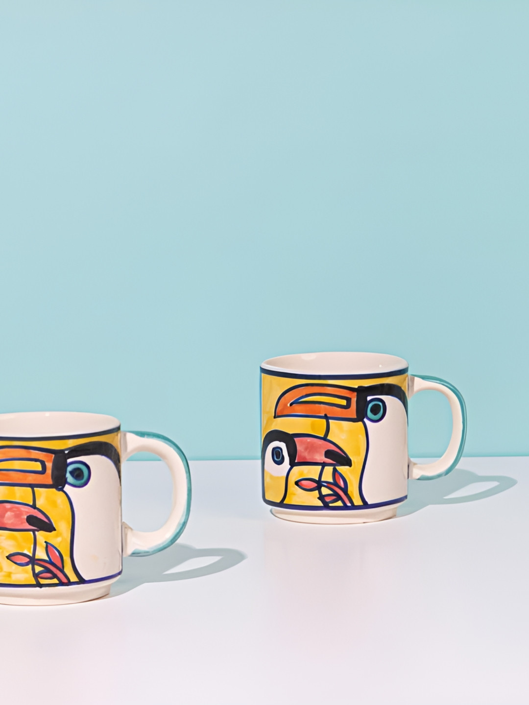 AMALAFIEE CERAMICS Heart & All Heart Yellow Conversational Ceramic Microwave Safe 4 Piece Cups-200ml