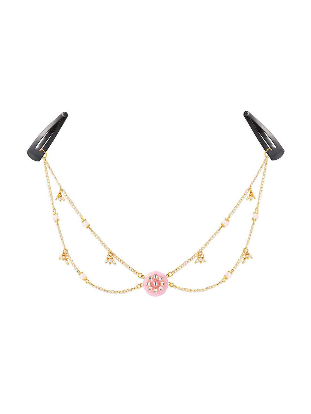 RIBBON CANDY Artificial Stones & Beads Studded Maang Tikka Head Chain With Tic Tac Pins