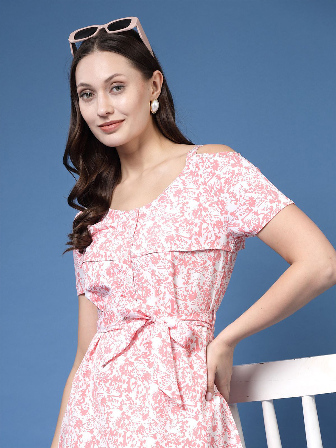 BEING NAUGHTY Women Abstract Printed Cold-Shoulder A-Line Dress