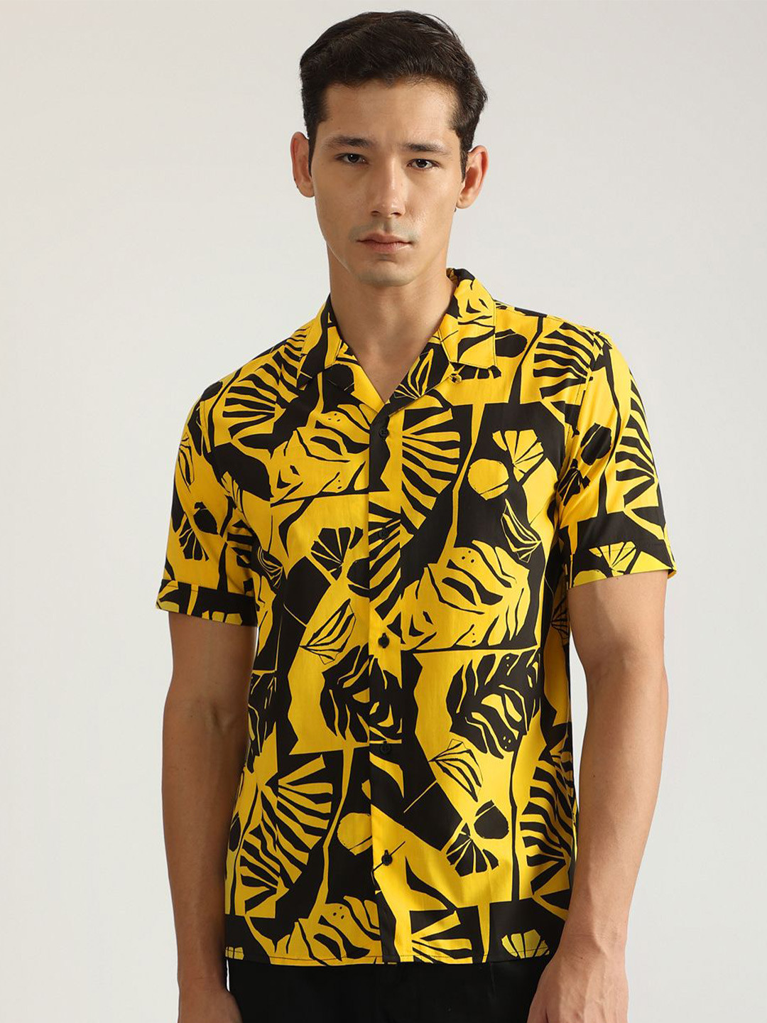 Antony Morato Men Cuban Collar Abstract Printed Casual Shirt
