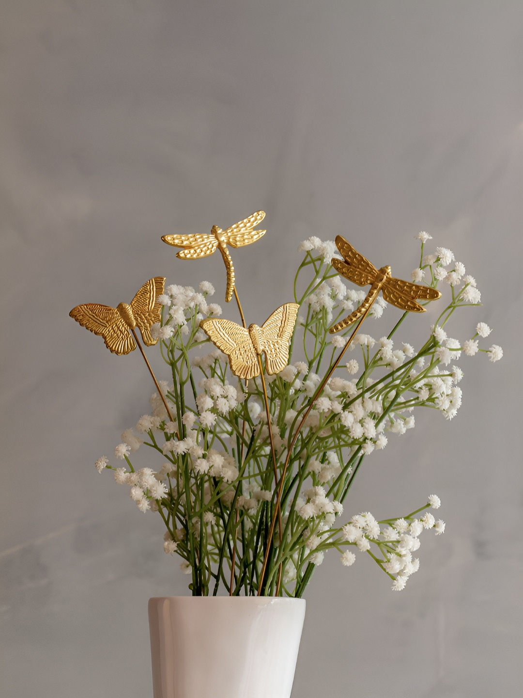 Glimpse Homes Gold Toned 4 Pieces Butterfly & Dragonfly Vase Fillers Metal Sticks