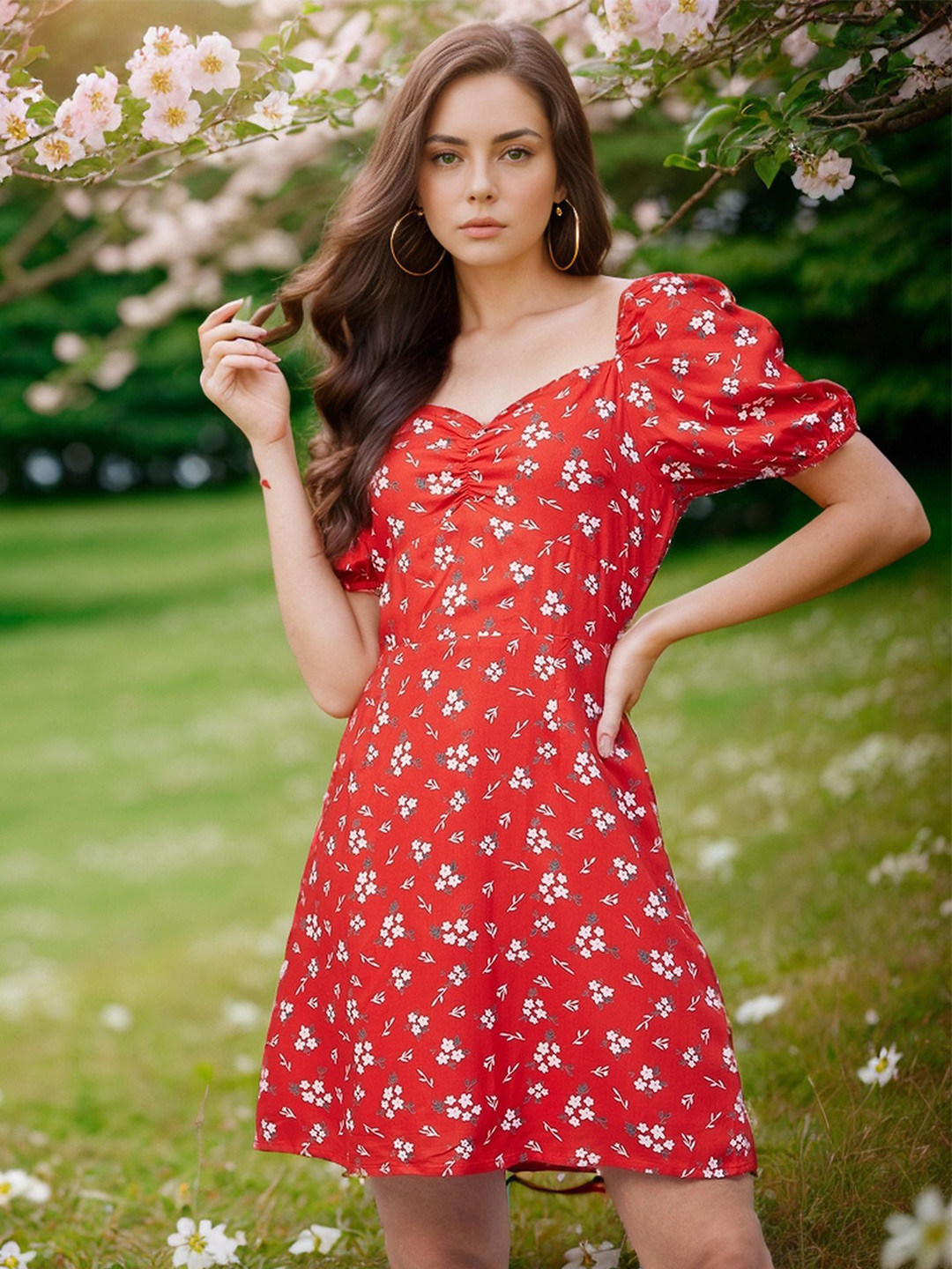 ZYNG Women Red Floral Print A-Line Mini Dress