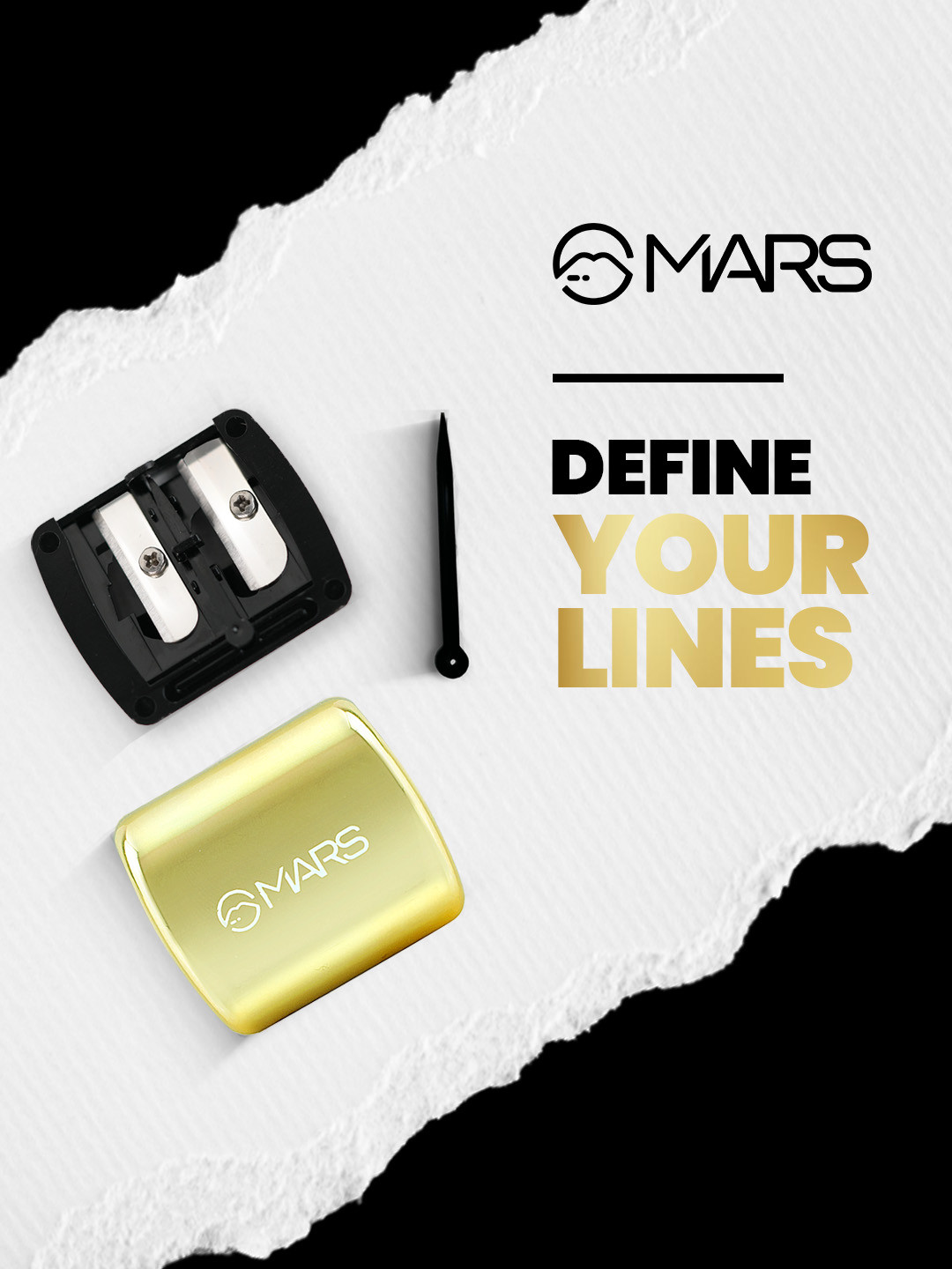 MARS 2in1 Dual Sharpener for Any Type of Pencil & Lip Crayon - Black & Gold-Toned