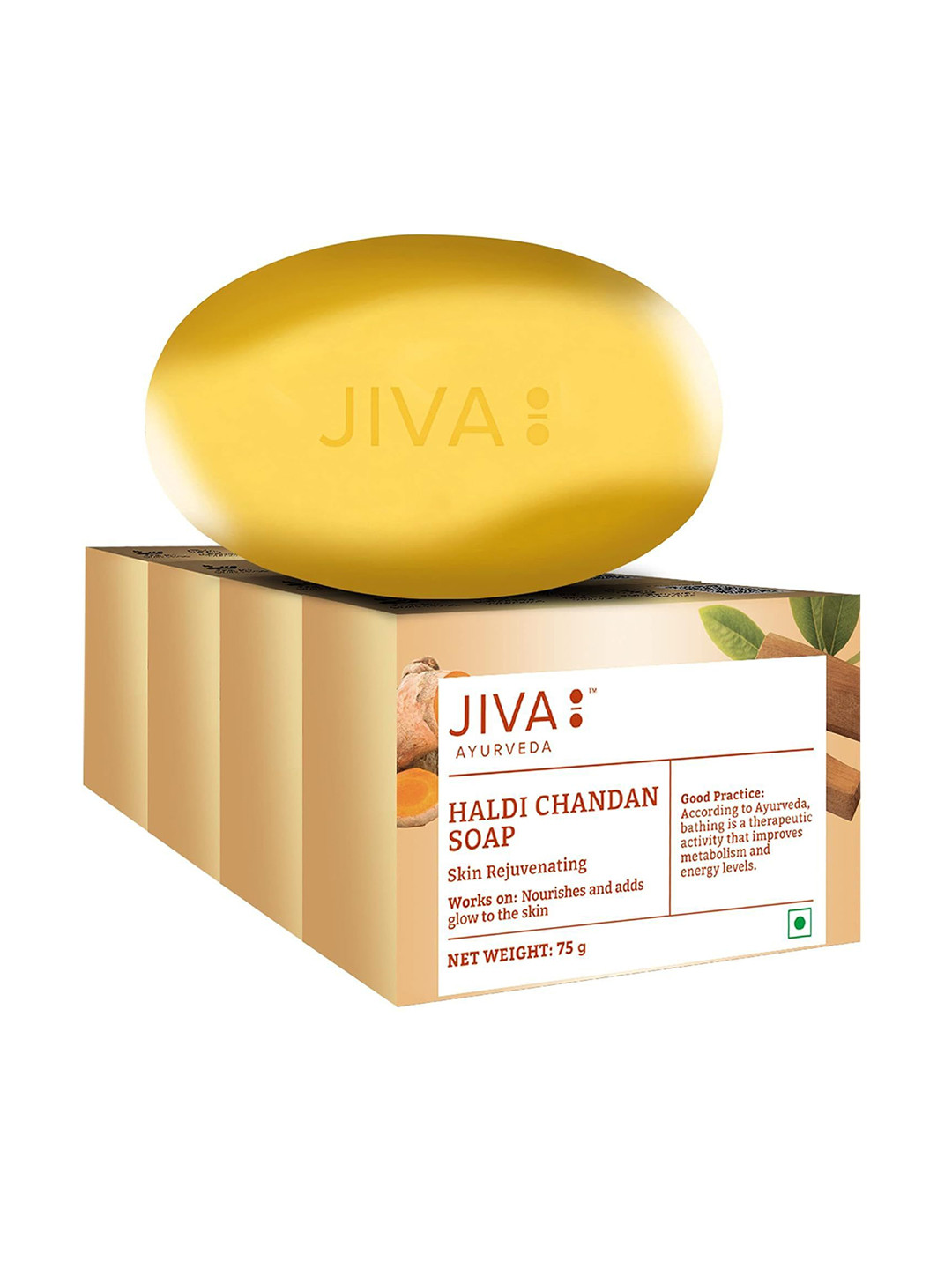 Jiva Set Of 4 Ayurveda Skin Rejuvenating Haldi Chandan Soaps - 75g Each