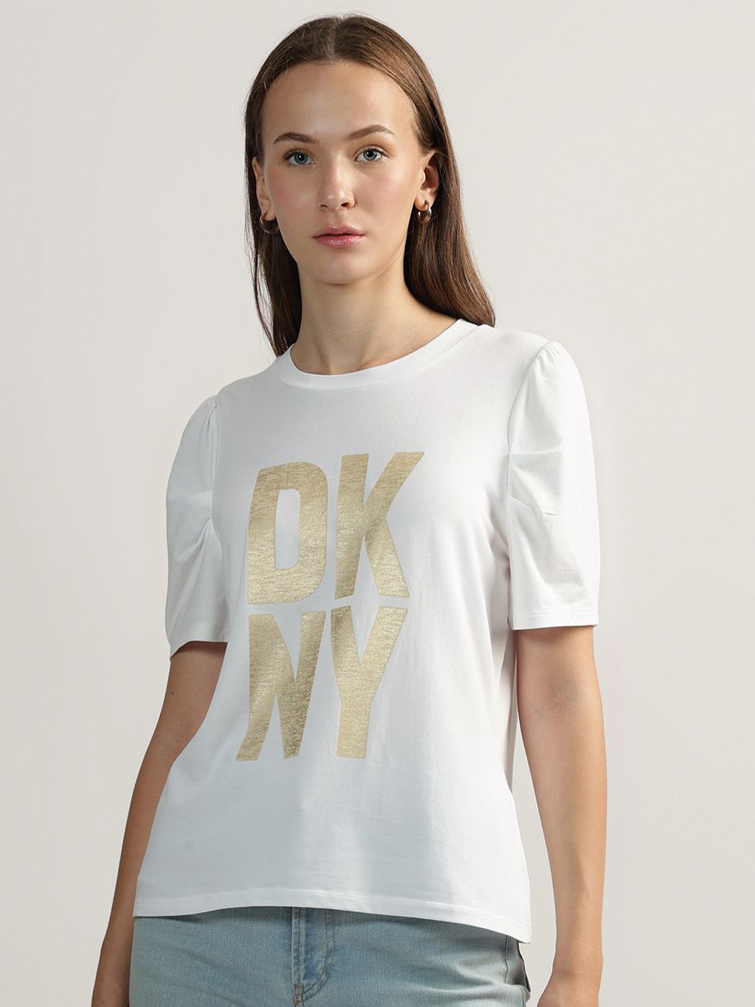DKNY Women Brand Logo Printed Round Neck Top