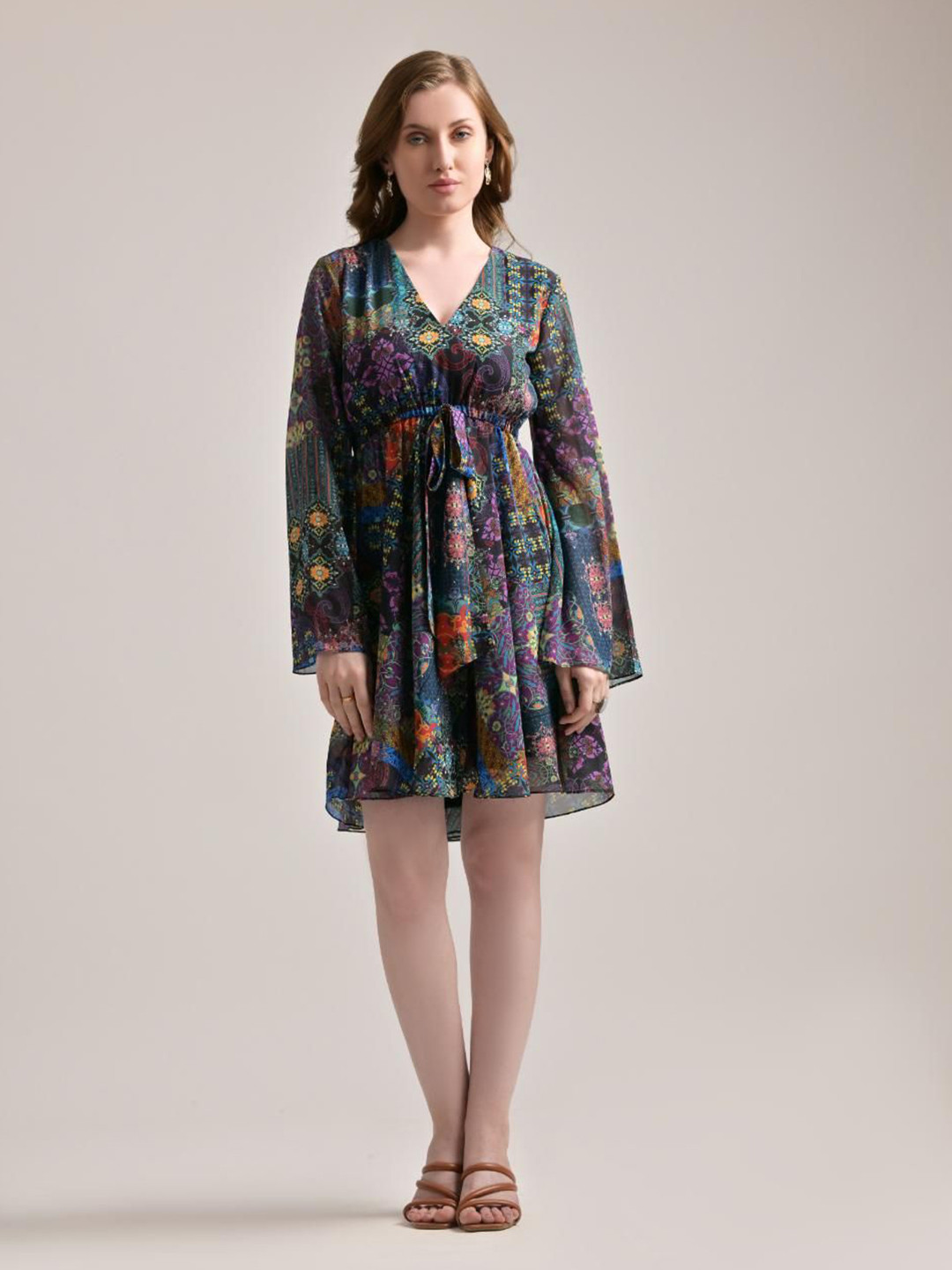 The Samoa Ethnic Motifs Print Fit & Flare Mini Dress