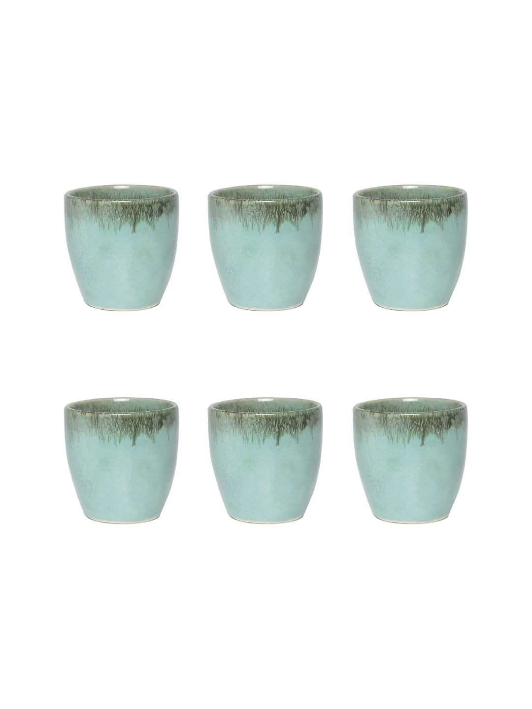 AMALAFIEE CERAMICS Couple Under Tree Message Turquoise Blue Ceramic Microwave Safe 6 Piece Cups-200ml