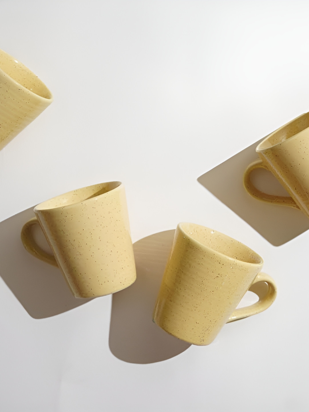 AMALAFIEE CERAMICS Yellow Textured Ceramic Handmade 4 Piece Mugs-300ml
