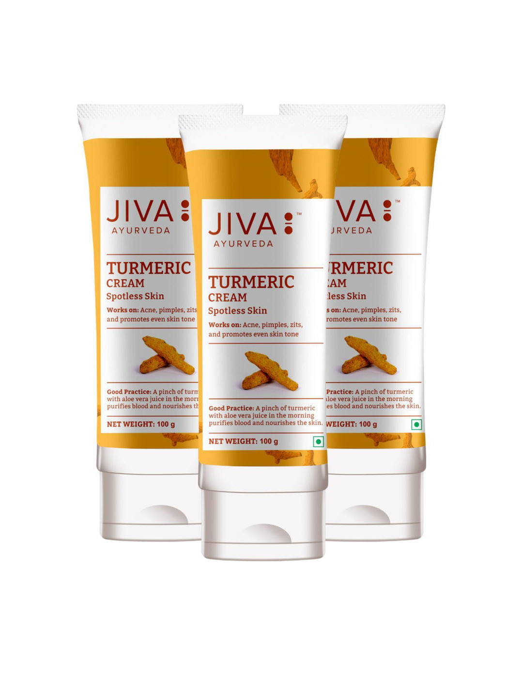 Jiva Set Of 3 Turmeric Cream For Acne, Pimples, Zits & Uneven Skin Tone - 100g Each