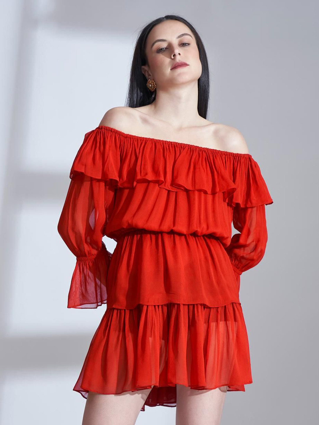 The Samoa Women Solid One Shoulder Fit & Flare Dress